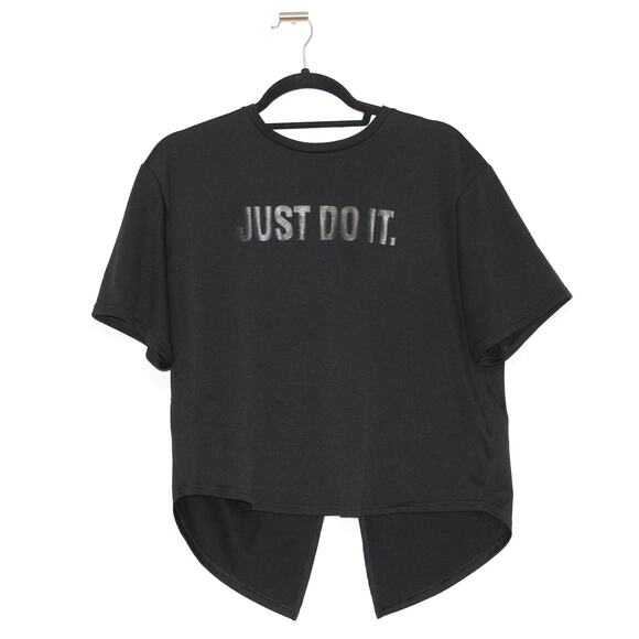 Nike Black Crop Top Tied Back Short Sleeve Small - Picture 1 of 4